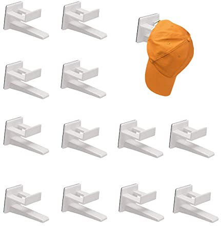 Cap Halter (12 Stück),Starker Kappenaufhänger,Baseball Cap Halter,Hutablage Weiß, Huthaken für Wandmontage Hut Baseball Kappe Kleiderbügel Veranstalter, kein Bohren.