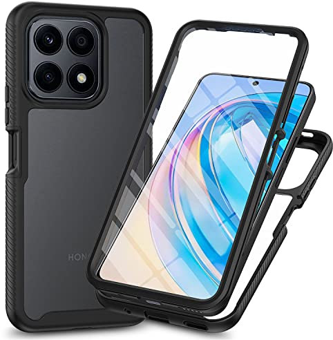 XINYEXIN Hülle für Honor X8a, 360 Grad Stoßfeste Handyhülle mit Integriertem Displayschutz, Ganzkörper Robuste Klar Schutzhülle Bumper Case Cover - Schwarz