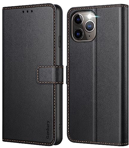 Ganbary Handyhülle für iPhone 11 Pro Hülle, Premium Leder Klapphülle [Kartenschlitzen] [Magnetverschluss] [Standfunktion] kompatibel mit iPhone 11 Pro Schutzhülle, Schwarz