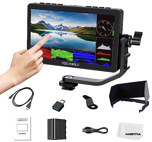FEELWORLD F5 Pro V4 6 pollici Touch Screen 3D LUT, IPS FHD 1920 x 1152 DSLR Camera Field Monitor with Power Output F970 Install and Power Kit to External Wireless Transmission LED Light