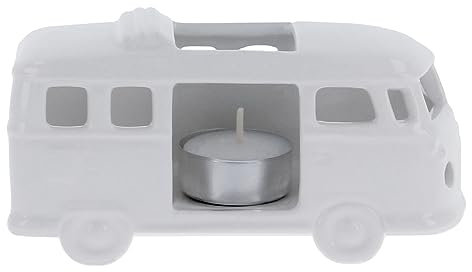 BRISA VW Collection - Volkswagen T1 Campervan Bus Tea Light Candle Holder Ceramic Table Decoration 1:28 (White)