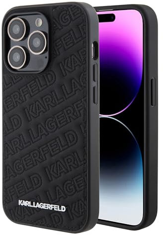 CG MOBILE Karl Lagerfeld Gestepptes Karl Muster Hartschale für iPhone 15 Pro (Schwarz)