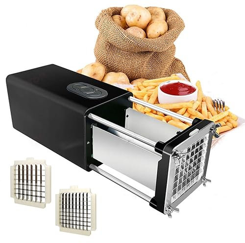 QJJML Cortador Eléctrico Comercial De Patatas Fritas, Cortador De Patatas Fritas con Cuchilla De 1/2& 3/8, Cortador De Patatas Fritas, Cortador Eléctrico De Verduras para Cocina Restaurante