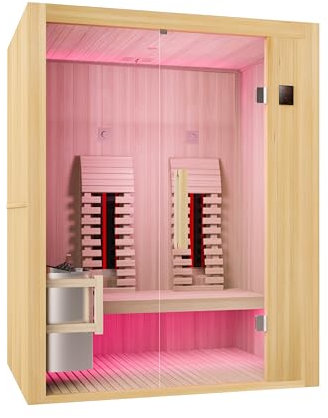 Sanotechnik Cabina a infrarossi e sauna finlandese Alaska, 160 x 110 x 200 cm, faretto a spettro completo, forno per sauna, luce a LED (7 colori)