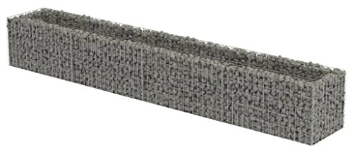 PRISSENT Gabione außen aus verzinktem Stahl, 360 x 50 x 50 cm, robust, mit Hochbeet für Terrasse, Metallgitter, Zaun, Trennwand für Blumenbeet, Pflanzen, Dekoration