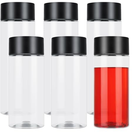 FRIUSATE 6 Pcs Plastic Juice Bottles, 400ml 300ml Clear PET Plastic Bottles Empty Reusable Drink Bottles Containers with Black Lids for Water, Juice, Milk and Other Homemade Beverages