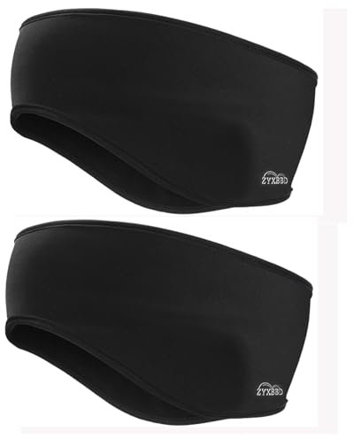 Fleece Ohrenwärmer Stirnband - Doppelschicht Winddichtes Warmes Winter Sport Stirnbänd Ohrenschutz Headband für Laufen, Jogging, Wandern, Yoga, Skifahren, Radfahren 2 Stück (Black+Black)