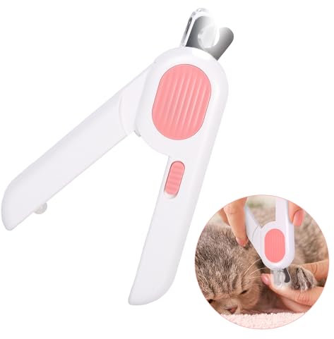 Plliocse Cat Nail Clipper Pink Pet Nail Clippers, Cat Claw Clipper Nail Clipper, Pet Nail Clipper with Safety Guard and LED Light for Dogs, Cats, Kittens, Rabbits (Pink)
