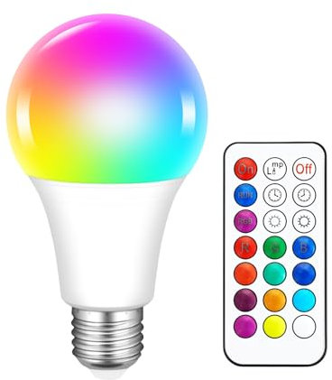 SCNNC LED A70 RGB E27 Colour Changing Light Bulbs with Remote Control 10W, Cool White Dimmable Coloured Bulb 12 Color Choices, E27 Screw LED Colour Bulb for Party Bar Stage Home Night Light