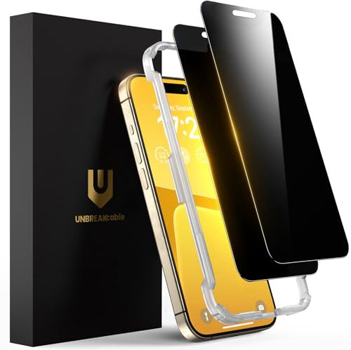 UNBREAKcable Privacy Screen Protector for iPhone 15 Pro - 2 Pack, 9H Hardness Shatterproof Tempered Glass Film for iPhone 15 Pro 6.1 [True 28°Anti Spy] [Easy Installation Frame] [Case Friendly]