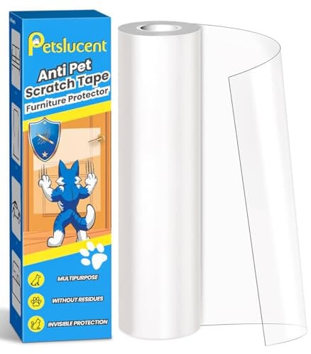 Petslucent Door Protector from Dog Scratching, Cat Anti Scratch Tape， Clear Training Self Adhesive Tape for Carpet, Sofa, Couch, Door (20cm x 5m)