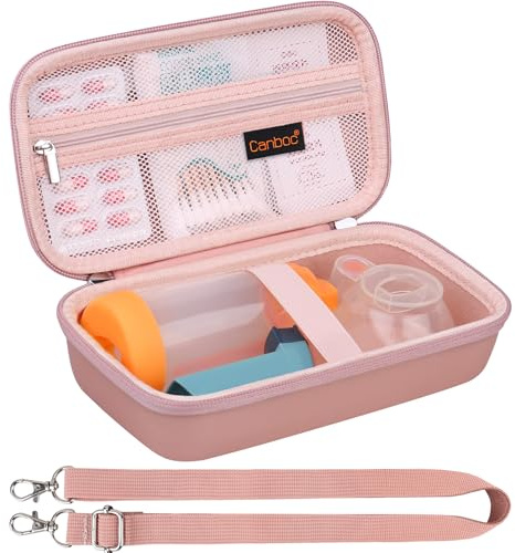 Canboc Caja portátil para inhaladores de asma, Arandelas de Mano para Adultos y niños, mascarilla, Bolsa de Arandelas para inhaladores con Correas extraíbles para Hombros, Oro Rosa