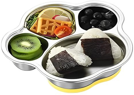 Guador Plato Bebé con Ventosa Antideslizante, Bandeja de Acero Inoxidable Garra de Gato Vajilla Infantil Plato Succión Dividido Destete del Bebé Utensilios Autoalimentación (Garra de gato)