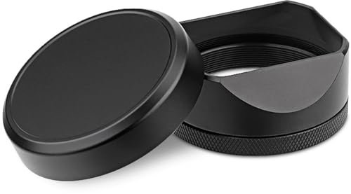 Haoge Gegenlichtblende aus Metall, quadratisch, für Fuji Fujifilm X100VI X100V X100F X100 X100S X100T X70 Kameraschutz mit Metallkappe und 49 mm Adapterring, Schwarz