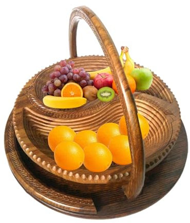 Cestas De Pan Y Nueces - Cestas De Pan Plegables, Bandeja Plegable Para Servir Refrigerios | Plato De Fruta Tallado En Madera De Nogal Hecho A Mano, De Madera Dividido Para Frutos Secos Dulces