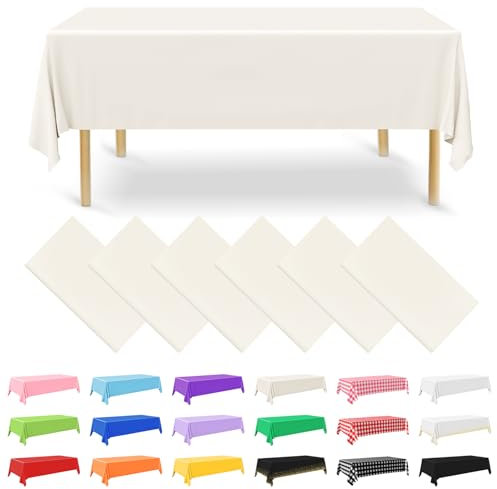 NACHLYNN 6 Stück Einweg Tischdecke 137 x 274 cm Lvory Rechteckige Tischabdeckung Wasserdicht Gartentischdecke für Festivals Party Hochzeiten Brautpartys Geburtstag Dekorationen