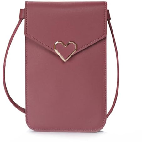 Fc'Noqgn Portefeuille telephone - Portefeuille Femme Sac À Bandoulière en PU Cuir Porte Monnaie Téléphone Portable Mini Pochette Porte Carte Épaule Portefeuille (Rose foncé)