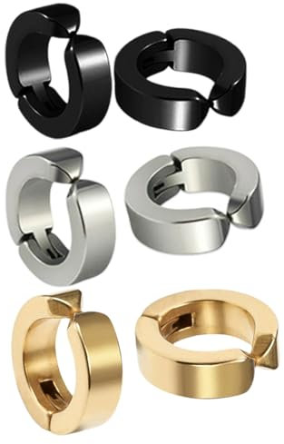 YATEICBC 3 Paar/6 Stück nicht durchbohrte Ohrring-Clips, falsche Ohrringe für Männer und Frauen, Edelstahl, 3 Farben