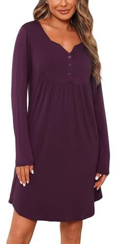 Jahetuul Chemise de Nuit Maternité Coton Robe Allaitement Maternité avec Bouton Vetement Grossesse Femme Pyjama à Manches Longues Vêtements de Nuit Allaitement pour Femmes