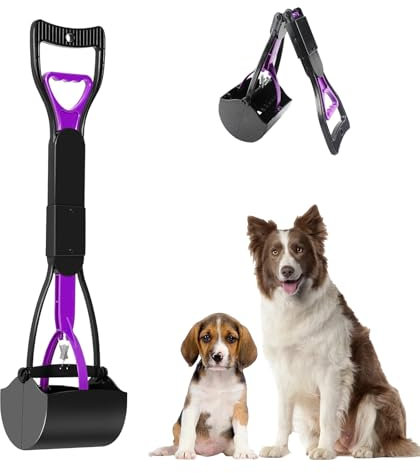ARROMI Trottinette à déjections canines à long manche portable pour chiens et chats, pelle à déjections canines pliable pour l'herbe avec long manche, râteau de ramassage des déjections canines