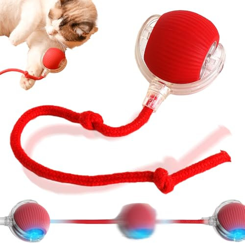 FUXNGZI Hundespielzeug,Interaktives Hundespielzeug,Hundespielzeug Ball,Hundeball Elektrisch,Hundespielzeug Unzerstörbar,Smart Automatisch Rollender Ball für Katzen und Hunde (Rot)