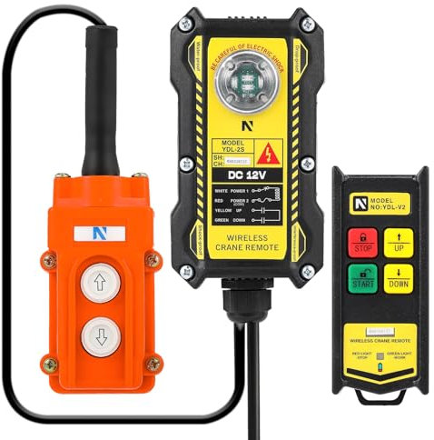 NEWTRY 12V Kran-Fernbedienung 2-IN-1 Kabel- und Kabellose Steuerung, 200M Funk Steuerungsreichweite 4 Tasten Funksteuerung für Industrie Hebezeug LKW Kran Elektrischer Hebeschalter mit Anzeigesystem