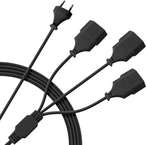 2M Schutzkontakt Verlängerungskabel 3-in-1 Euro Stecker Verlängerungskabel Typ C 0,75 mm² Max. 2,5A/250V Eurostecker Verlängerung für TV PC Monitor Haushaltsgeräte Schwarz