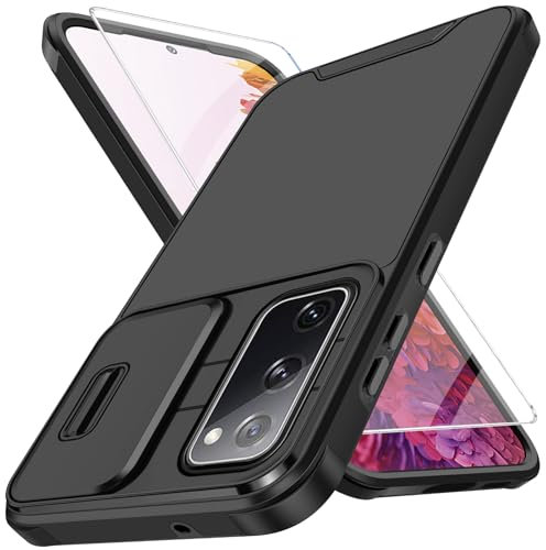S20 FE Handyhülle für Samsung Galaxy S20 FE Hülle mit Schutzfolie Und Slide Camera Cover Kameraschutz, Schutzhülle Militärschutz Stoßfeste Kratzfeste Panzerhülle für Samsung S20 FE Cover (Schwarz)