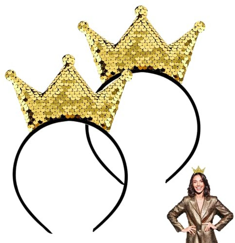 MOVKZACV 2 Stück Pailletten Krone Glitzer Stirnband, Glitzernde Haarbänder, Prinzessinnenkronen Glänzendes Haarreif für Dekoration Geburtstag Abschlussball Urlaub Kostüm Party
