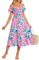 GRACE KARIN Vestito Donna a Fiori con Scollo Quadrato Elastico, Linea ad A e Lunghezza Media, Stile Casual CL15-03/Sfondo Blu Fiori Rosa M