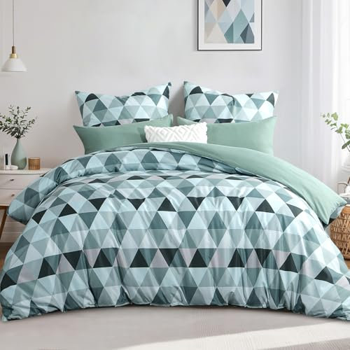 RUIKASI Bettwäsche 220x240 3 teilig Grün - Bettbezug 220 x 240 Set mit Dreieck, Bettwäsche-Sets 220x240cm aus Mikrofaser mit Reißverschluss Weich und Bügelfrei