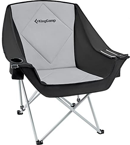 KingCamp XXL Campingstuhl Faltbar Gepolstert, Campingsessel mit Kühltasche & Getränkehalter & Armlehne bis 136 kg, Bequem Hochlehner Relaxsessel Camping Stuhl Klappbar für Angeln Strand Garten