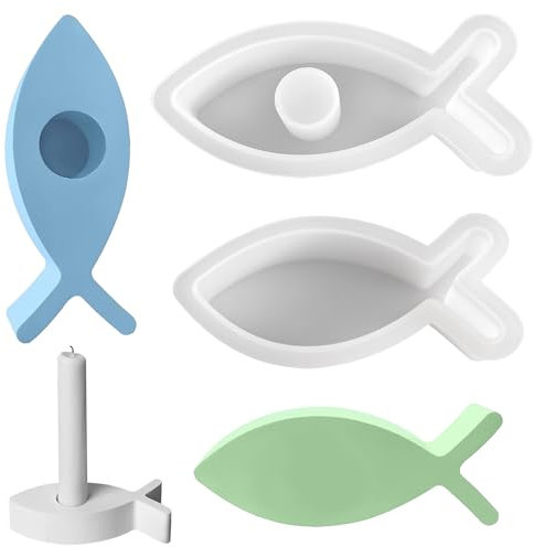 2 Stück Silikonform Gießform Fisch，Silikonform Fisch，silikonform kerzenhalter，Kommunion Deko，Gießform Kerzenteller Für Dekorationen, Taufen, Partys