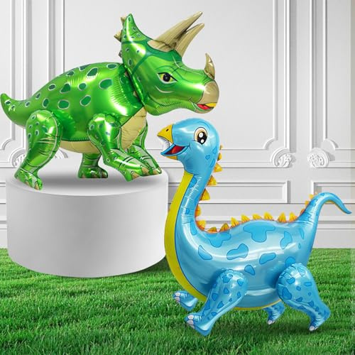 Dino Luftballon, 2pcs 3D Folie Aufblasbare Dinosaurier Ballons Selbststehende Dinosaurier Ballons für Kinder Dschungel Theme Party Geburtstagsdekorationen (90x55cm)