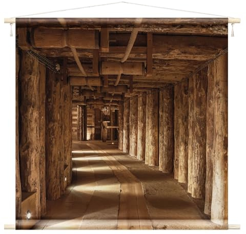 micasia Wandteppich Kunstdruck Stoffbild inkl. Holzstäbe & Seile Wanddeko - Made in Germany - Kunstkopie Modern braun Wohnzimmer Schlafzimmer Wandbehang 1112 (90x90cm)