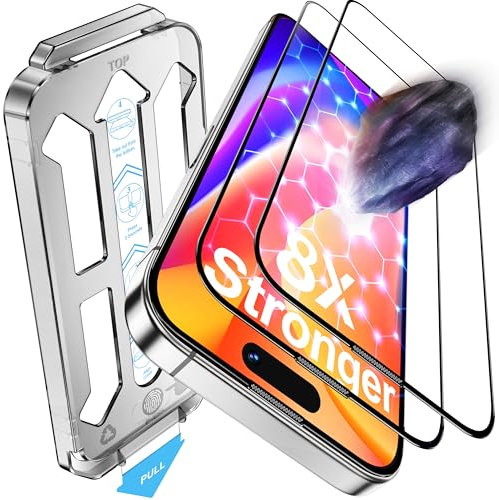 Tentoki 2 Pack for iPhone 15 Pro MaxScreen Protector 6.7-inch, 9H+ Military-Grade Protection Tempered Glass Film,[Auto Dust Elimination Installation Tool] [No Bubbles] [Ultra-Transparent]