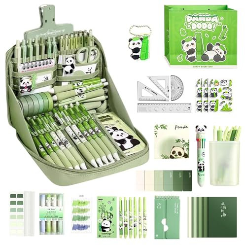 Panda Schulsachen Set - Grundschule Lernmittel Set | Schlüsselanhänger Stifte Notizbuch Lineal Federmäppchen Kit Für Jugendliche Mädchen