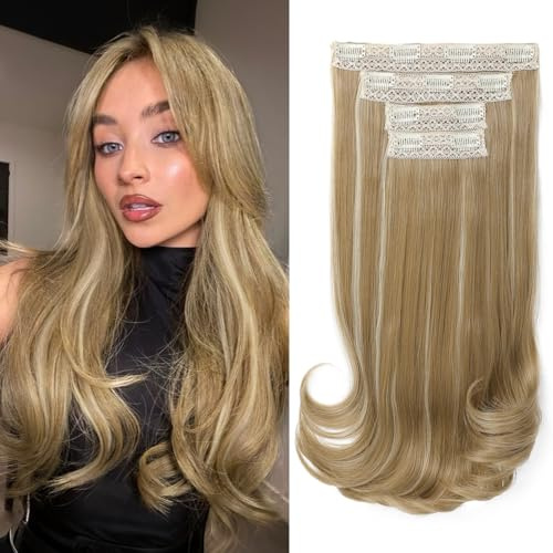 REECHO Clip-in Extensions - 4PC Hair Extensions Clip in Haarverlängerungen 40 cm, Layer-Cut, natürlich aussehende Haarteile mit unsichtbarem weichem Tressenband - Goldblond mit Strähnchen