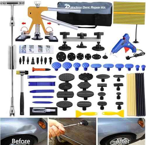 Manelord Auto Dent Puller Kit with Golden Lifter Dent Remover, Car Body Slide Hammer Paintless Dent Repair Set and Metal Bridge Puller for Vehicle Dent Removal
