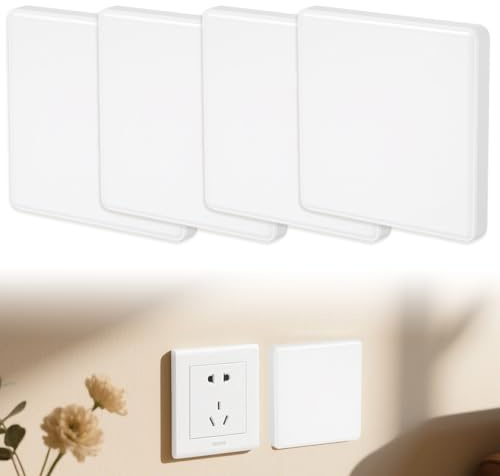 Saitou Home 4 Stück Blindabdeckung Steckdose Quadratische | Aus vergilbt beständigem kratzfestem PC, 86 × 86 MM, Passgenau Lichtschalter Abdeckungen für Wohnzimmer Schlafzimmer und Büro