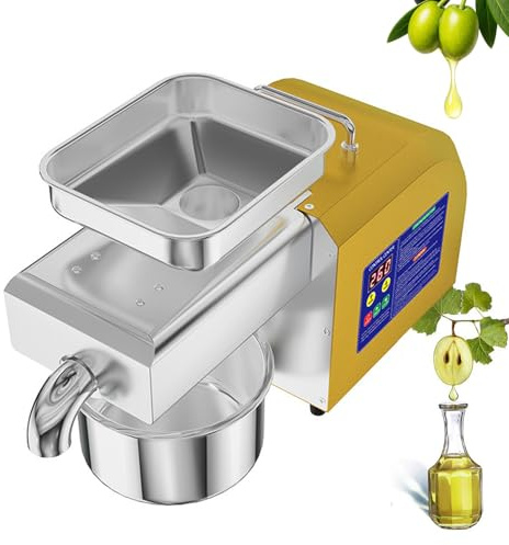 flatpincololee Pressa per Olio Automatica 1100W | Spremi Olive e Semi a Freddo e a Caldo in Acciaio Inox 304 | Controllo Smart, Facile da Pulire | Torchio per Olive da Casa per Olio 4–9kg/h