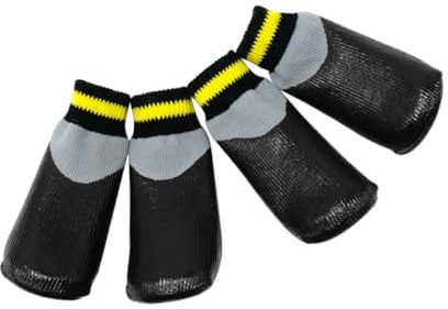 MUELODSIC Hundeschuhe aus Gummi und Baumwolle 4 Stück Winterschuhe und Regenstiefel für Kleine Hunde rutschfeste Gummisocken in Schwarz Schutz bei Schnee und Matschigen Kalten Böden
