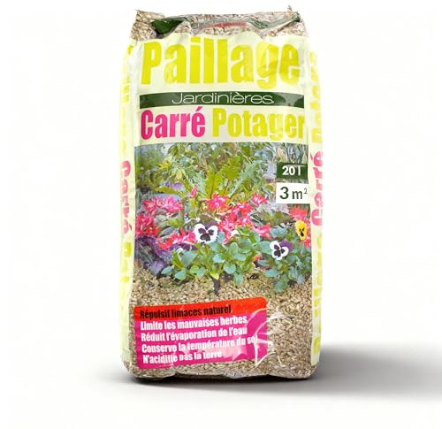 Générique Paillage carré Potager® – Paille défibrée de Roseau 20L – Paillis Naturel pour Jardin, Anti-limaces, protège Racines, Limite Les Mauvaises Herbes et économise l'eau