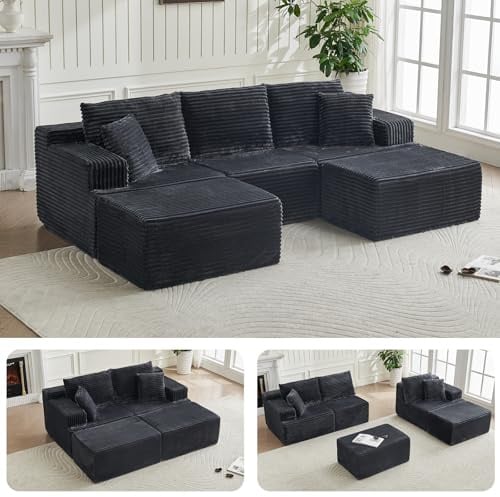 TEYVOKS Modulares U-Form Ecksofa 262cm Grau | Ohne Montage, Füllung aus Schaumstoff, rahmenloses Design für Wohnzimmer