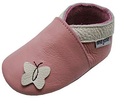 Mejale Weiche Sohle Leder Babyschuhe Lauflernschuhe Krabbelschuhe Kleinkind Kinderschuhe Hausschuhe Karikatur Schmetterling(12-18 Monate, Rosa, L)