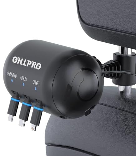 OHLPRO Multi Car Retractable Backseat 3 in 1 Car Charging Station Box Compatible with All Phones | iPhone | Samsung | Uber Taxi Lyft Turo Ride Share Customer Charging Dock Attach to Headrest
