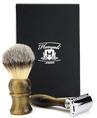 Herren Rasierset Vintage Rasierhobel und Rasierpinsel mit Synthetischem Dachshaar 2 STÜCK SET