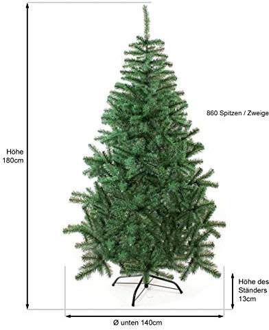 Mediablue 180 cm ca. 860 Spitzen hochwertiger künstlicher Weihnachtsbaum mit Metallständer, Minutenschneller Aufbau (180 cm)