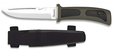 Cuchillo Submarinismo y Actividades acuaticas Negro 11,5 cm Buceo,Caza, Pesca, Camping, Outdoor, Supervivencia y Bushcraft Albainox 31333-NE + Portabotellas de regalo