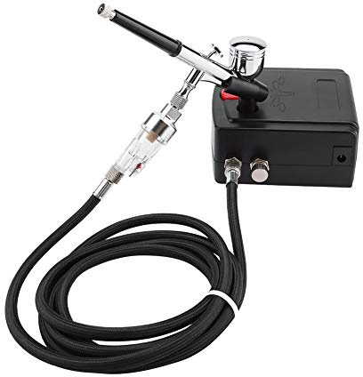 Airbrush Kit Compressor Air Brush Kit Mini Art Painting Gun Sprayer Beauty Art Paint Gun Complete Air Compressor Kit for Cake Making Craft Projects Tattoo Model Car Bodies Plastic Kits Black(US)